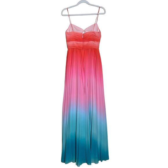 Amur Sleeveless Front Cut Out Emmet Pleated Chiffon Gown Ombre Sunset Size 4 - Picture 10 of 16